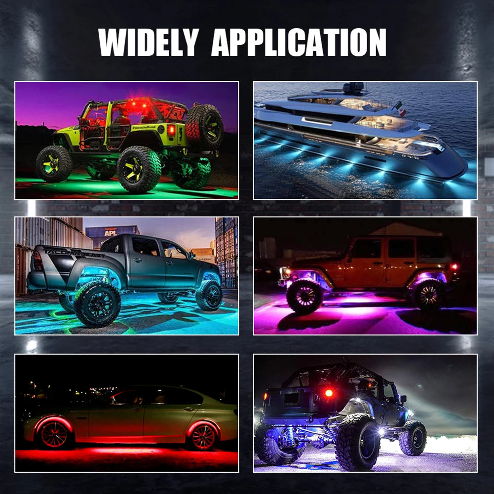 4/6/8 In 1 RGB LED Rock Lights Bluetooth-Compatible APP Control Music Sync Car Chassis Light Undergolw Waterproof Neon Lights