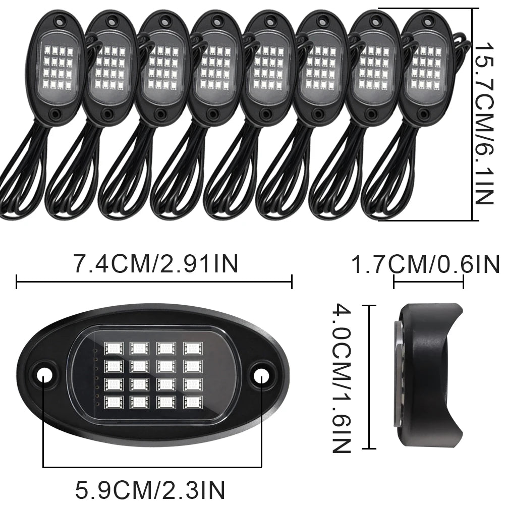4/6/8 In 1 RGB LED Rock Lights Bluetooth-Compatible APP Control Music Sync Car Chassis Light Undergolw Waterproof Neon Lights