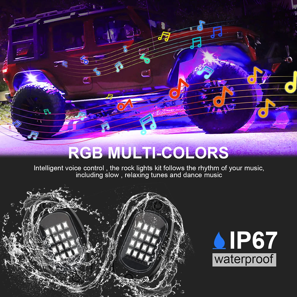4/6/8 In 1 RGB LED Rock Lights Bluetooth-Compatible APP Control Music Sync Car Chassis Light Undergolw Waterproof Neon Lights
