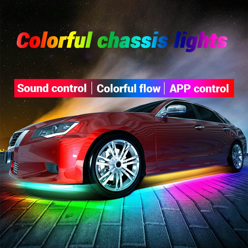 Car LED Underglow Lights Chassis Light Flexible Strip RGB Neon Remote/APP Control Decoration Atmosphere Lamp Car Accessories 12V